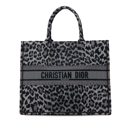 Dior Mizza Large Embroidered Canvas Leopard Book Tote