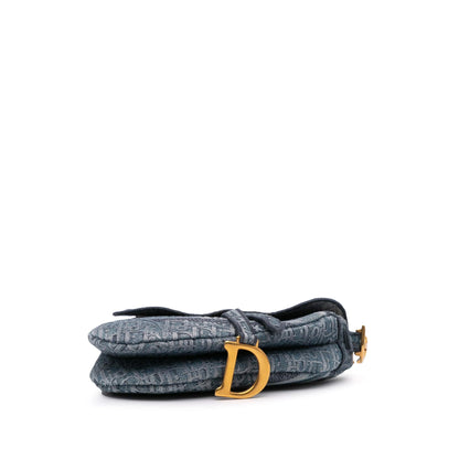 Dior Oblique Denim Embroidered Saddle Bag