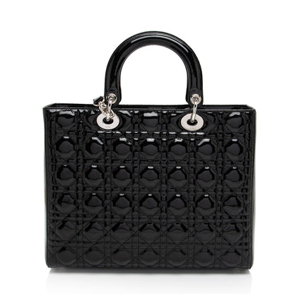 Dior Patent Leather Lady Dior Large Tote (SHF-DomNwp)