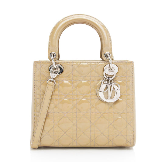 Dior Patent Leather Lady Dior Medium Tote (SHF-595Avu)