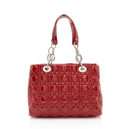 Dior Patent Leather Soft Cannage Lady Dior Small Shopping Tote (SHF-vm0Byx)