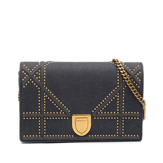 Dior Studded Denim Diorama Wallet on Chain