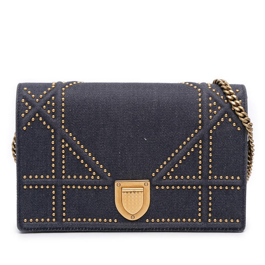 Dior Studded Denim Diorama Wallet on Chain