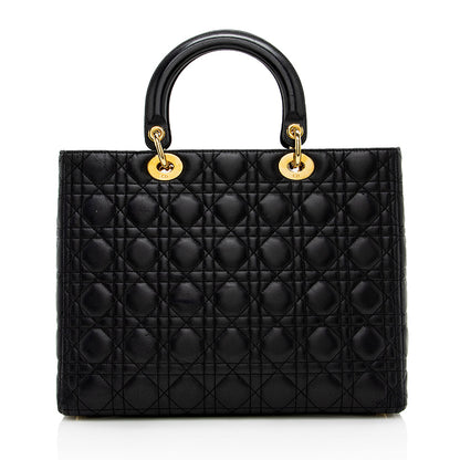 Dior Vintage Lambskin Lady Dior Large Tote (SHF-17064)
