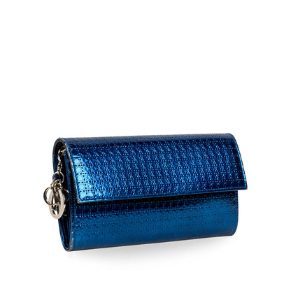 Christian Dior Cannage Metallic Wallet Blue