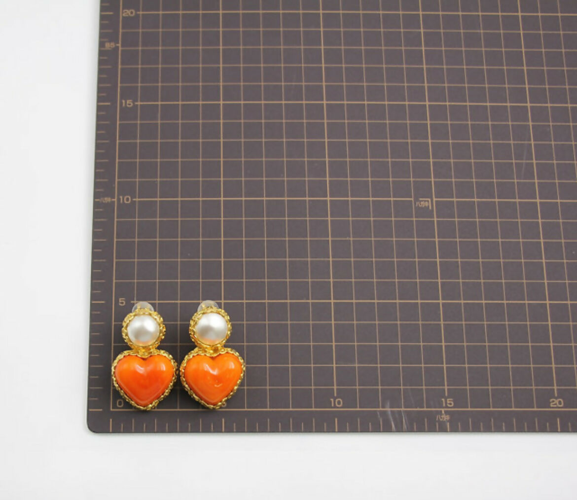 Chanel Vintage 1991 Gripoix Orange Heart Imitation Pearl Clip-on Earrings