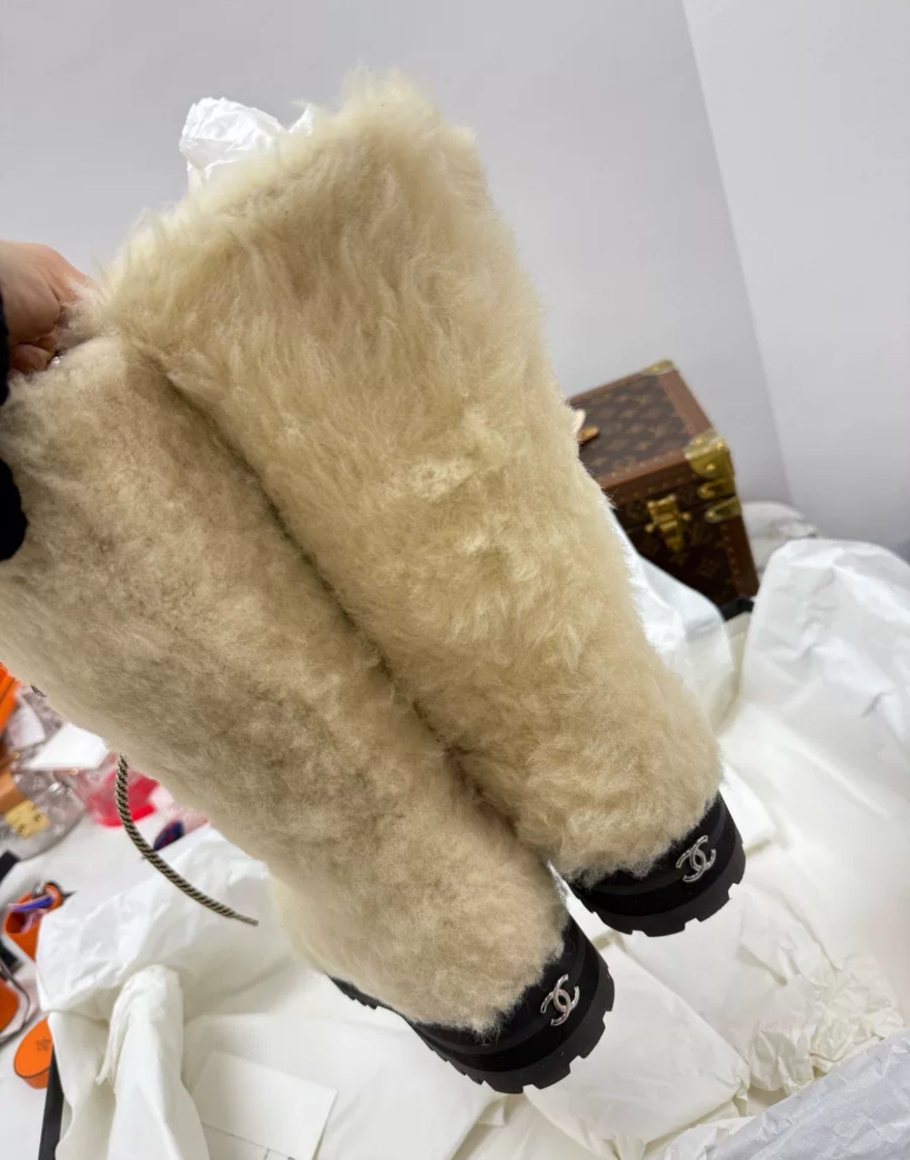 Chanel 24N ski coco neige beige fur boots