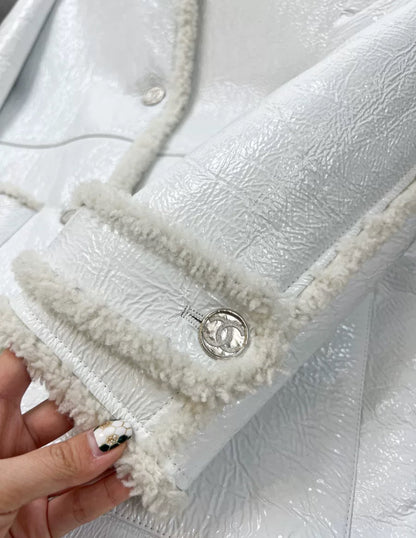 Chanel 21B long leather shearling coat