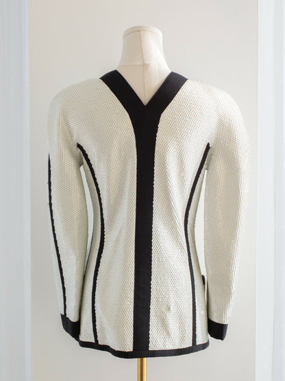 Chanel Vintage S/S 1991 Collector White Black Sequin CC Scuba Jacket