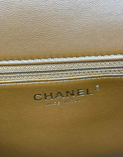Chanel 24 FLAP BAG Shearling Lambskin & Gold-Tone Metal Beige & Brown
