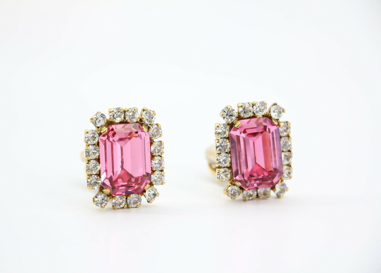 Chanel Vintage 95P Rhinestone Barbie Pink Clip-on Earrings