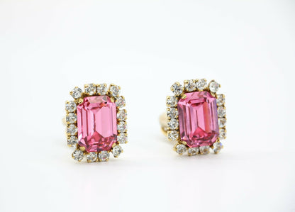 Chanel Vintage 95P Rhinestone Barbie Pink Clip-on Earrings