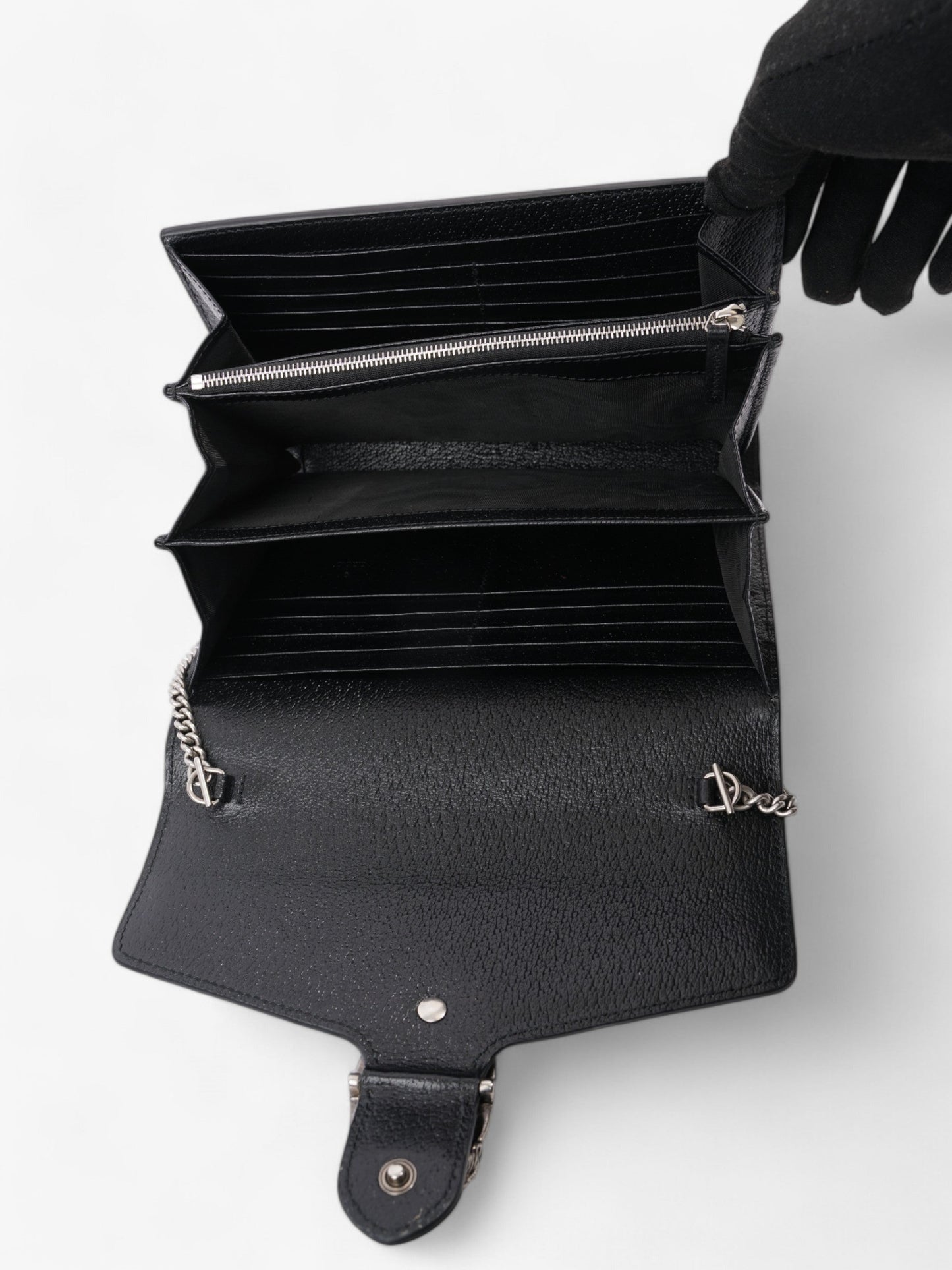 Gucci Dionysus Chain Wallet Black / GG Supreme / Ivory Denim
