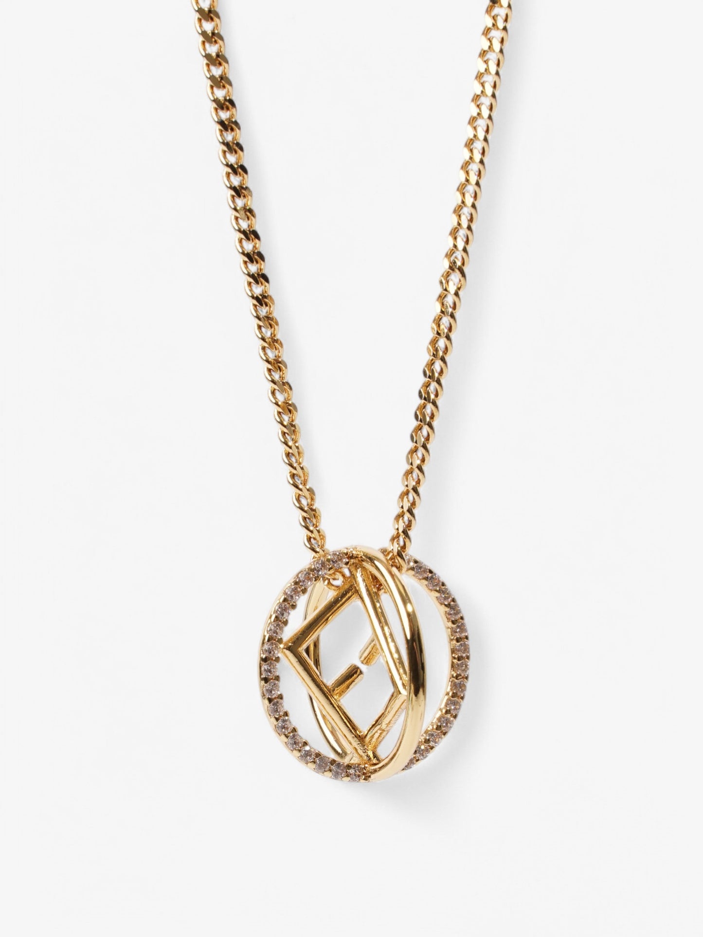 Fendi F is Fendi Circle Pendant Necklace Gold / Crystal Base Metal
