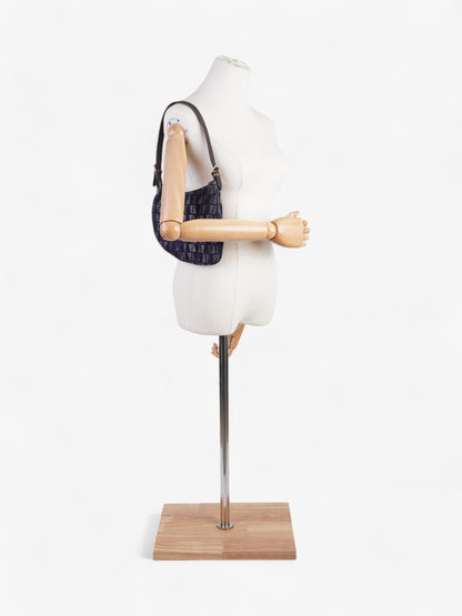 Fendi Oyster Shoulder Bag Navy Blue Canvas