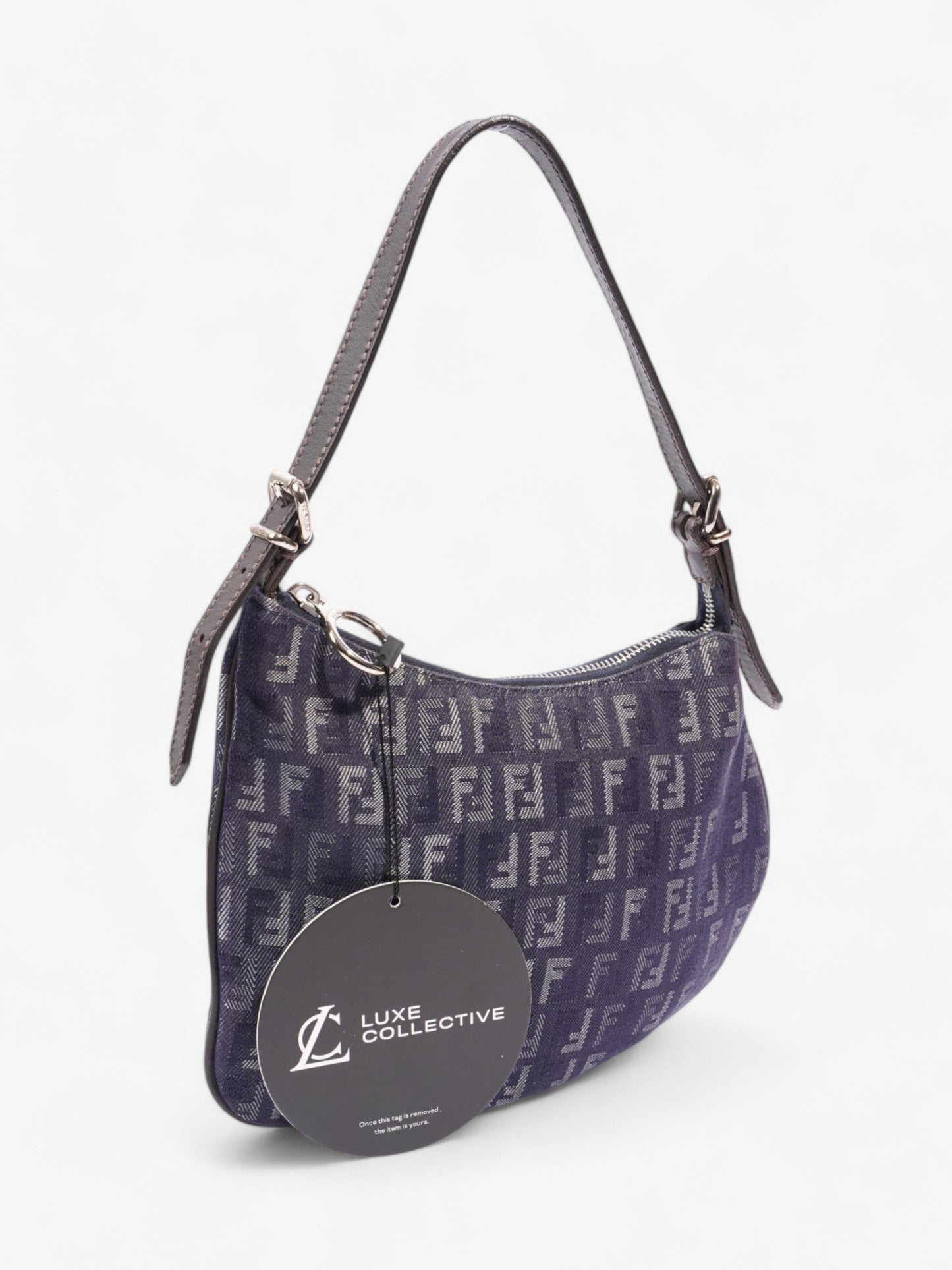 Fendi Oyster Shoulder Bag Navy Blue Canvas