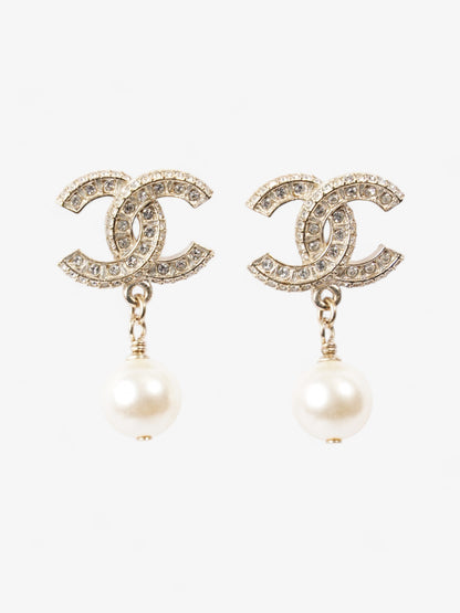Chanel CC Pearl Drop Earrings Light Gold / White Base Metal