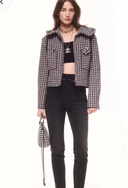 Chanel 24B Black, Ecru & Red Stretch wool tweed jacket