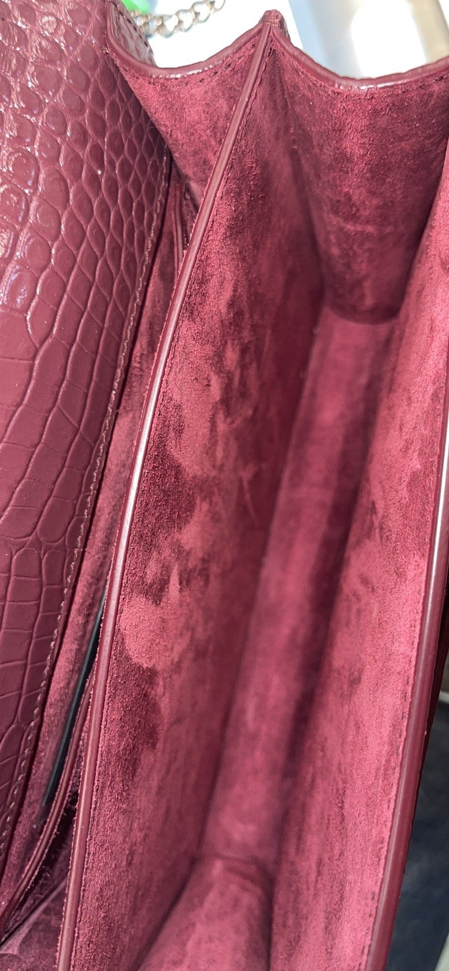 YVES SAINT LAURENT Sunset Medium Crocodile Leather Crossbody Bag Rouge Legion