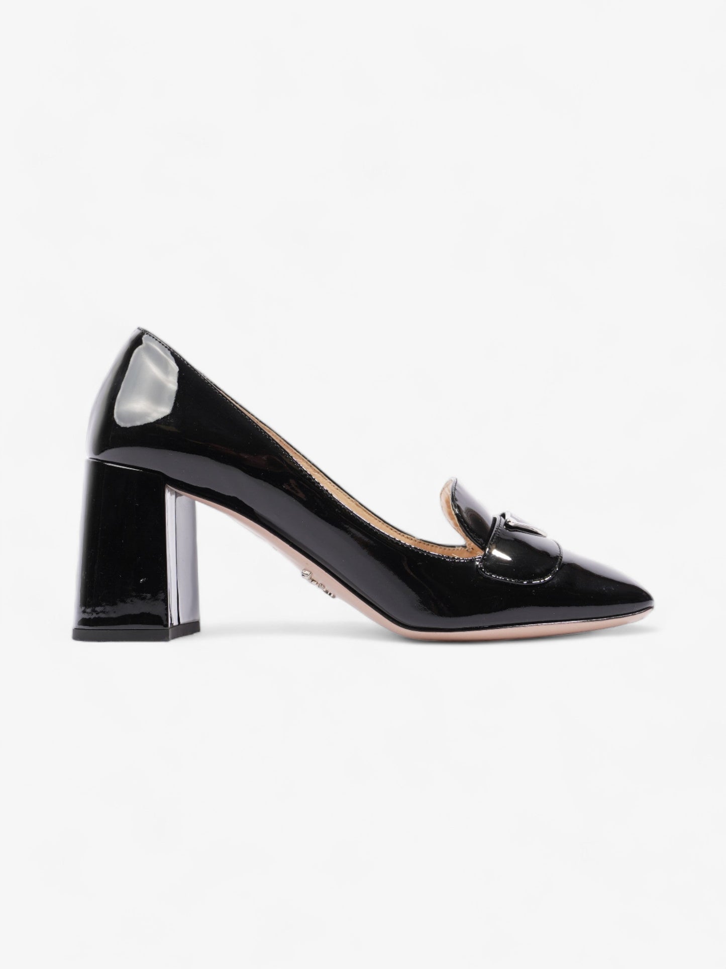 Prada Logo Block Heels 7.5cm Black Patent Leather EU 38 UK 5