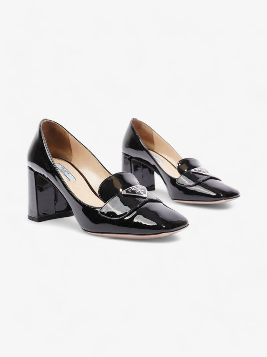 Prada Logo Block Heels 7.5cm Black Patent Leather EU 38 UK 5