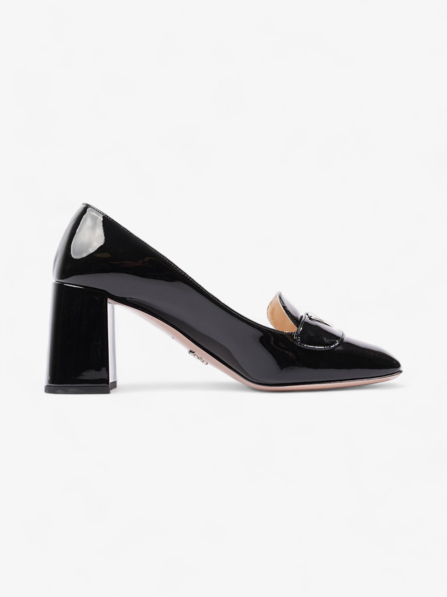 Prada Logo Block Heels 7.5cm Black Patent Leather EU 38 UK 5