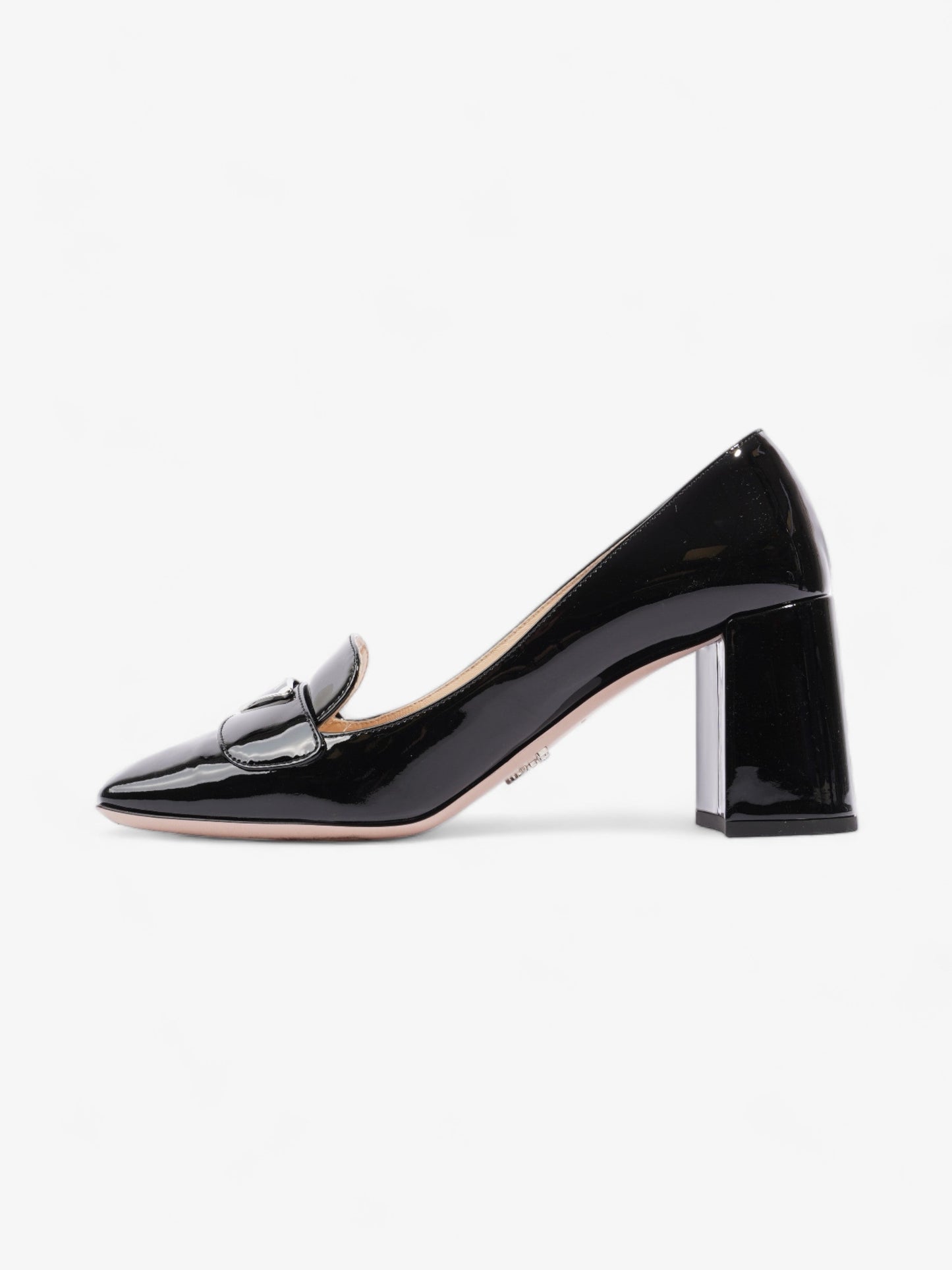 Prada Logo Block Heels 7.5cm Black Patent Leather EU 38 UK 5