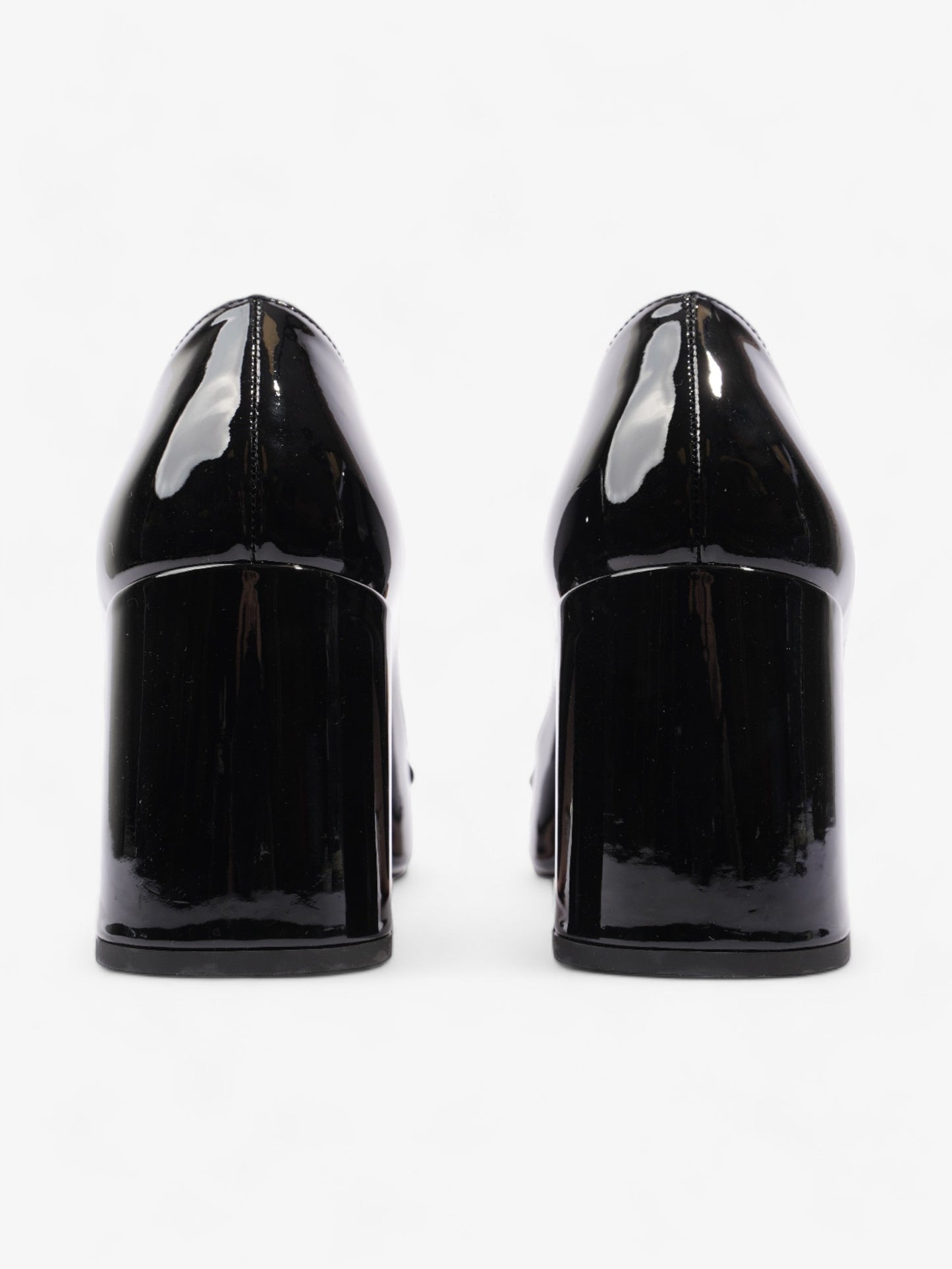 Prada Logo Block Heels 7.5cm Black Patent Leather EU 38 UK 5