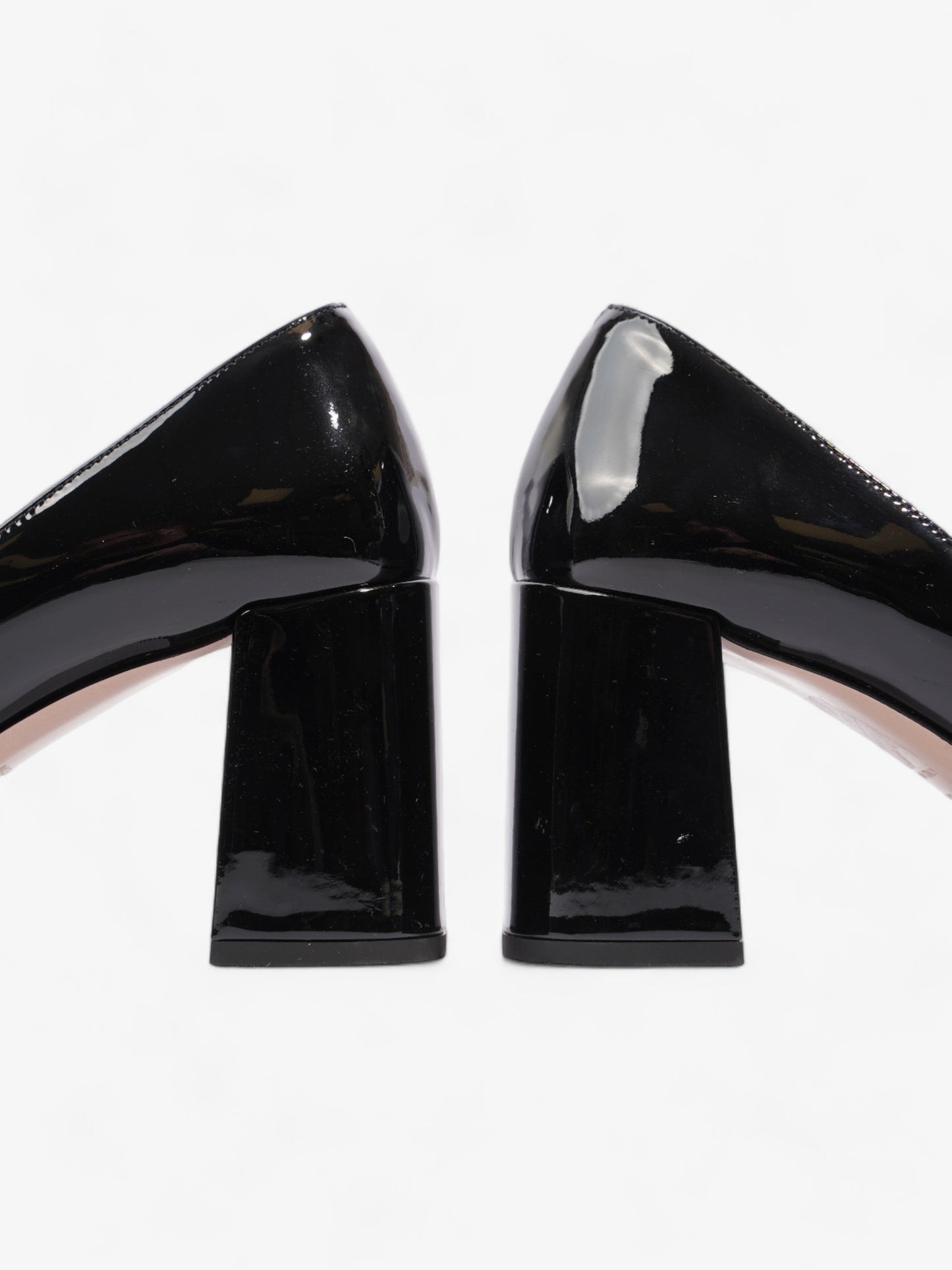 Prada Logo Block Heels 7.5cm Black Patent Leather EU 38 UK 5