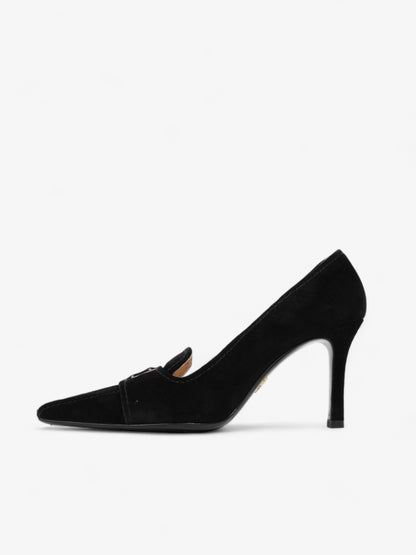Prada Buckled Square Point Pump 80 Black Suede EU 38.5 UK 5.5
