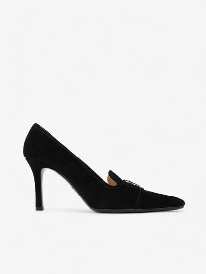 Prada Buckled Square Point Pump 80 Black Suede EU 38.5 UK 5.5
