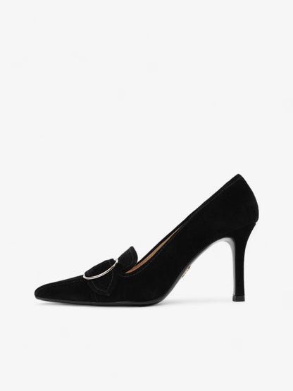 Prada Buckled Square Point Pump 80 Black Suede EU 38.5 UK 5.5