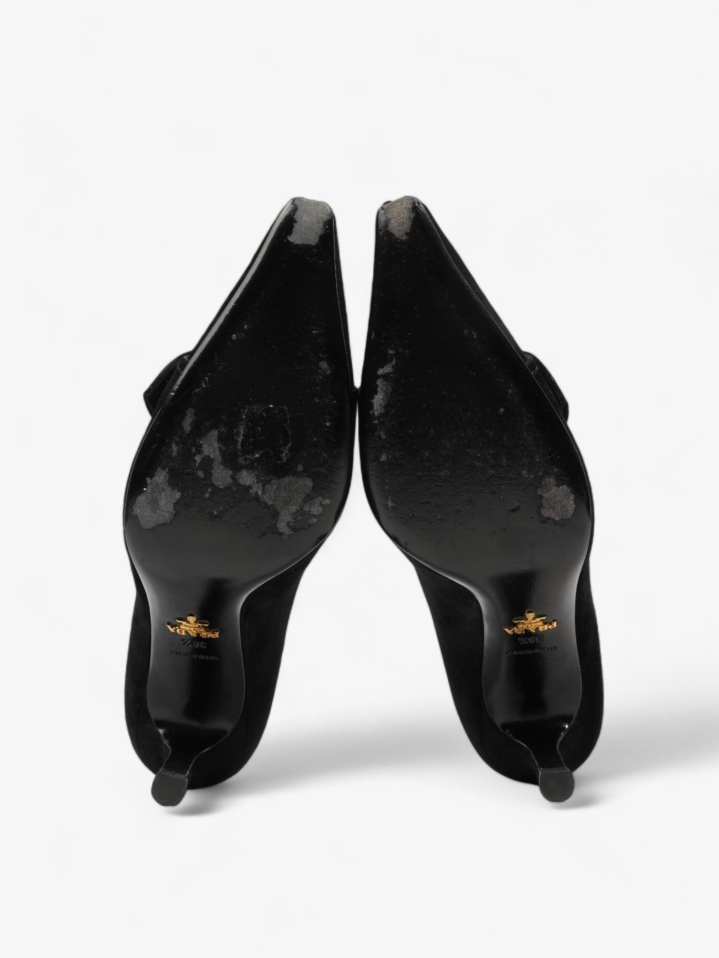 Prada Buckled Square Point Pump 80 Black Suede EU 38.5 UK 5.5