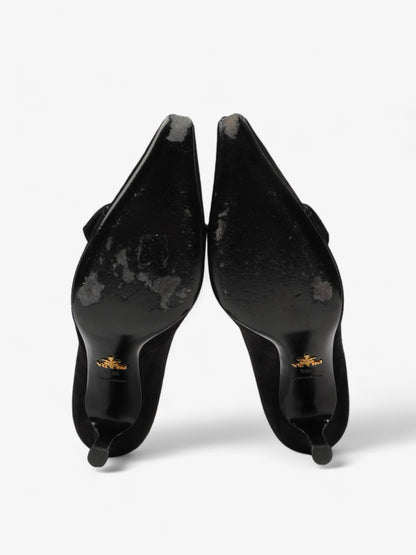 Prada Buckled Square Point Pump 80 Black Suede EU 38.5 UK 5.5