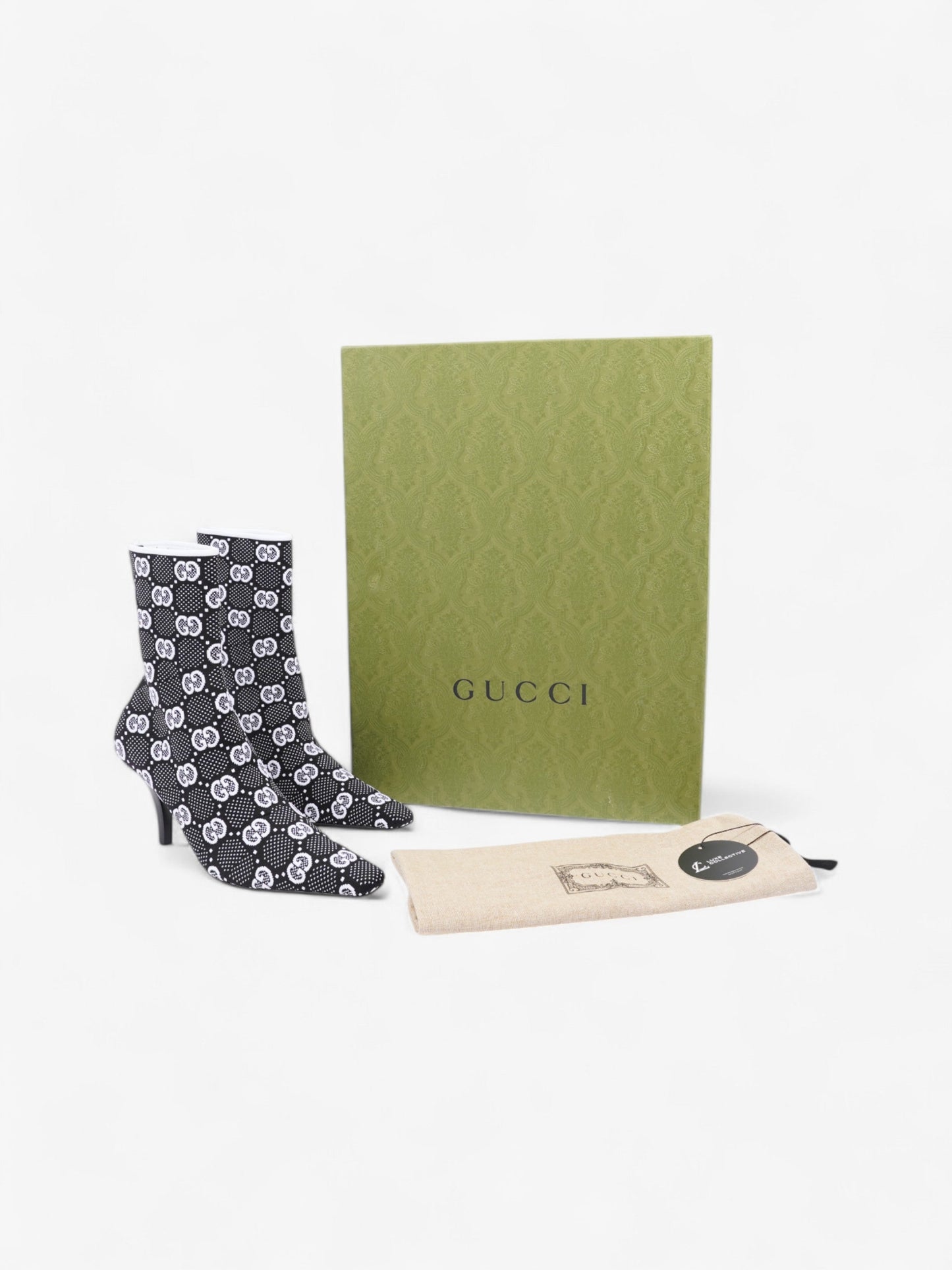 Gucci GG Ankle Boot 80 Black / White Knit EU 38 UK 5