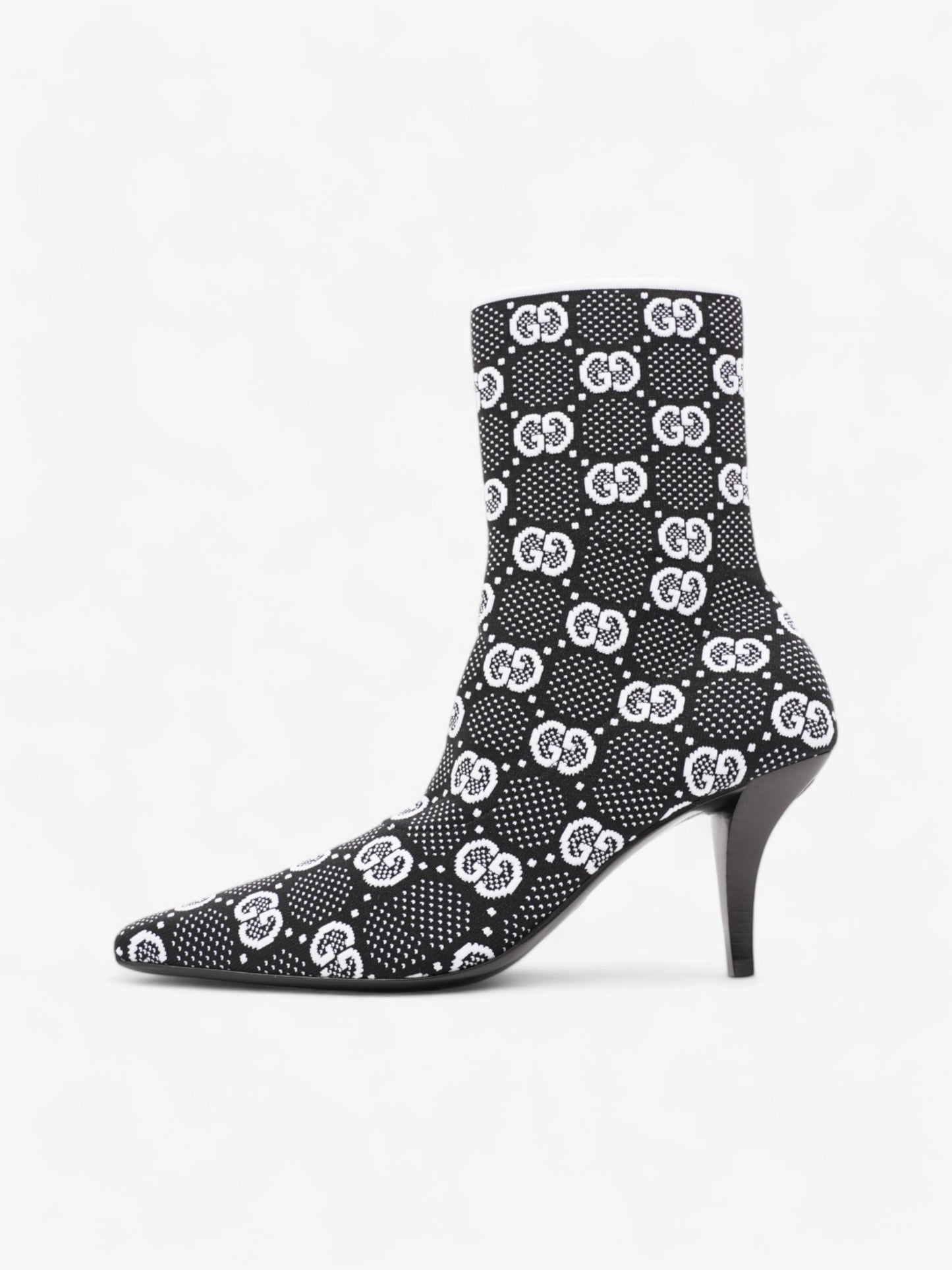 Gucci GG Ankle Boot 80 Black / White Knit EU 38 UK 5