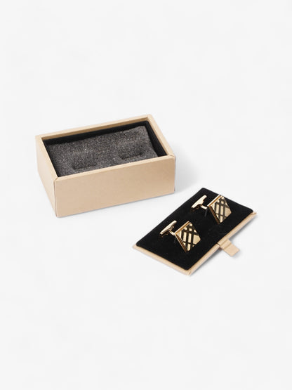 Burberry Gold Check Cuff Links Gold Base Metal