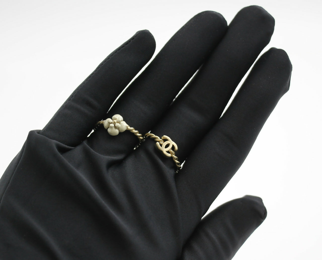Chanel B11A Metal Camellia Two-Piece Ring Set