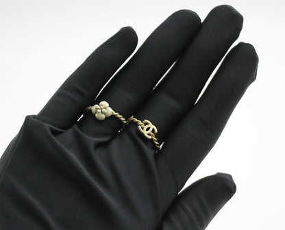 Chanel B11A Metal Camellia Two-Piece Ring Set