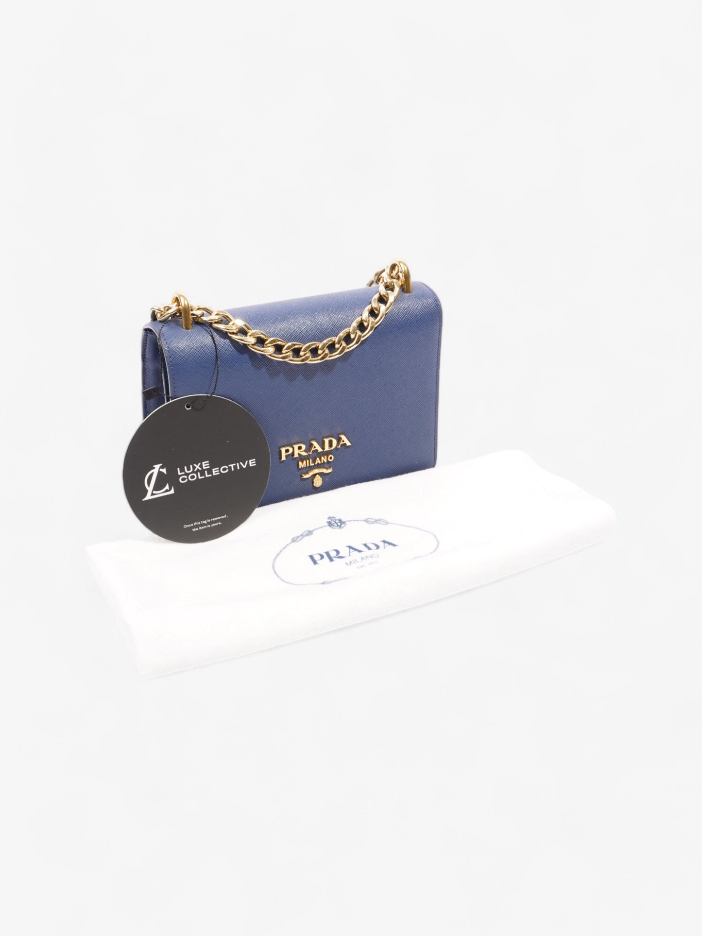Prada Chain Shoulder Bag Cobalt Blue Saffiano Leather