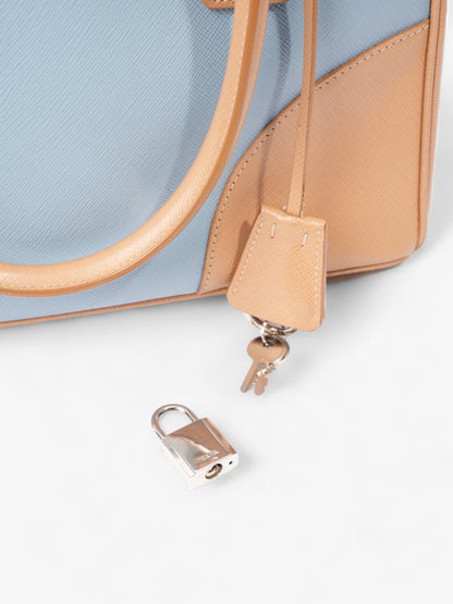 Prada Galleria Double Zip Tote Blue / Beige Saffiano Leather