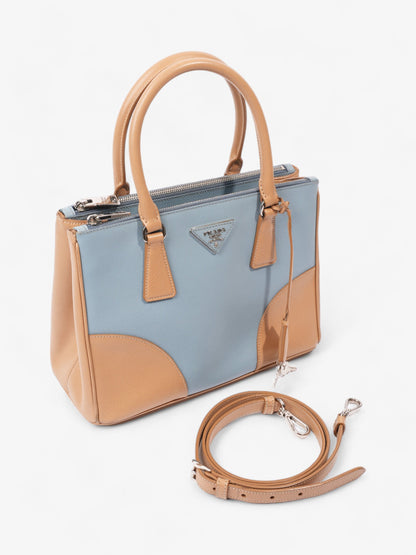 Prada Galleria Double Zip Tote Blue / Beige Saffiano Leather
