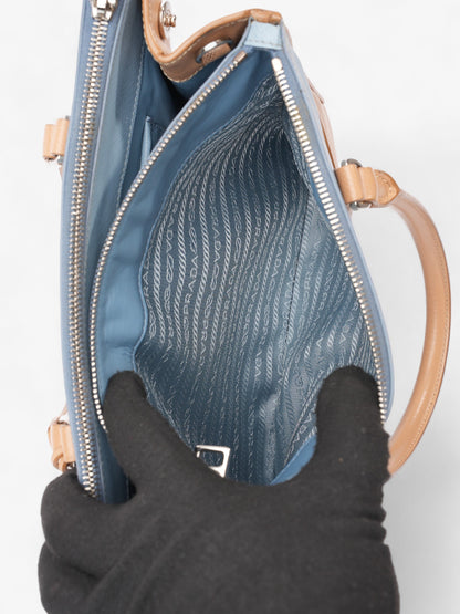 Prada Galleria Double Zip Tote Blue / Beige Saffiano Leather