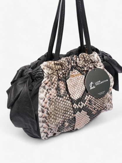 Prada Python Print Bow Detail Black / Pink / Beige Nylon