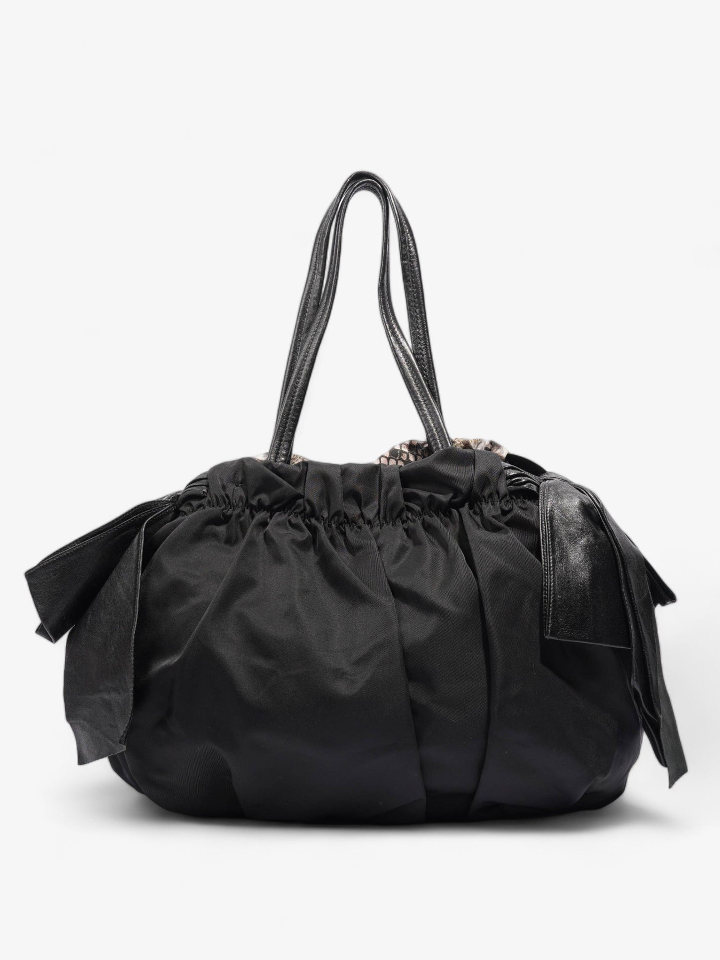 Prada Python Print Bow Detail Black / Pink / Beige Nylon