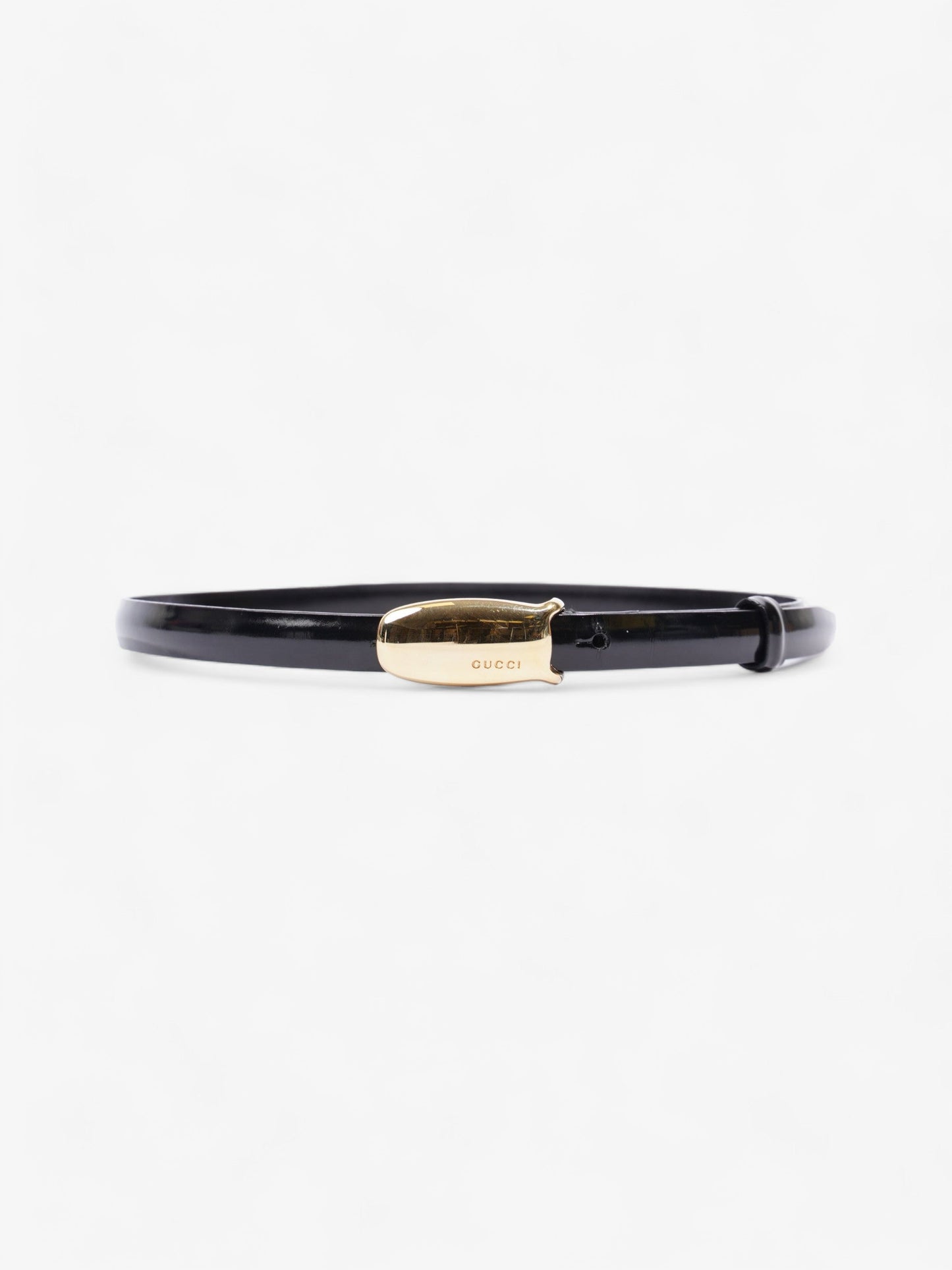 Gucci Oval Buckle Thin Belt Black / Gold Buckle Patent Leather 65cm 26"