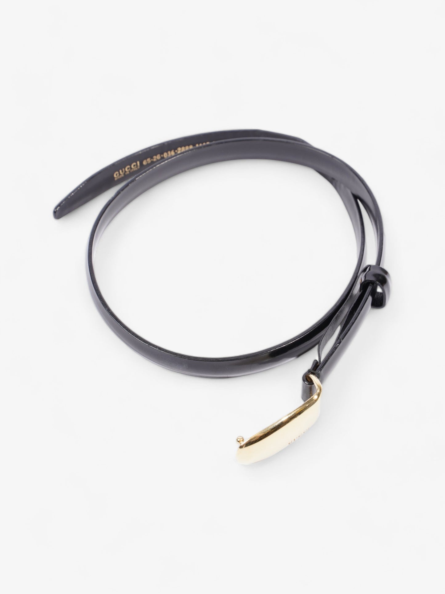 Gucci Oval Buckle Thin Belt Black / Gold Buckle Patent Leather 65cm 26"