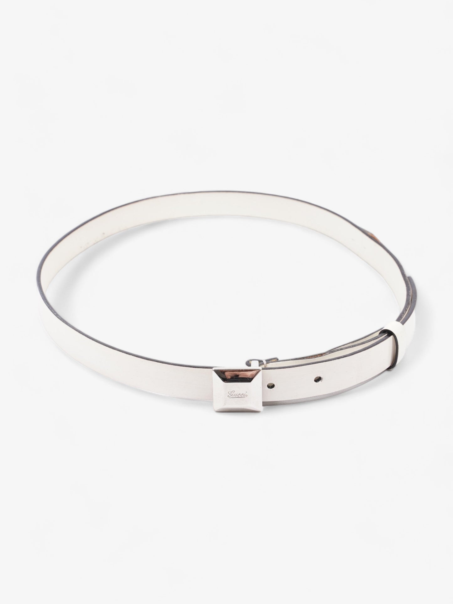 Gucci Thin Square Buckle Belt White Patent Leather 85cm