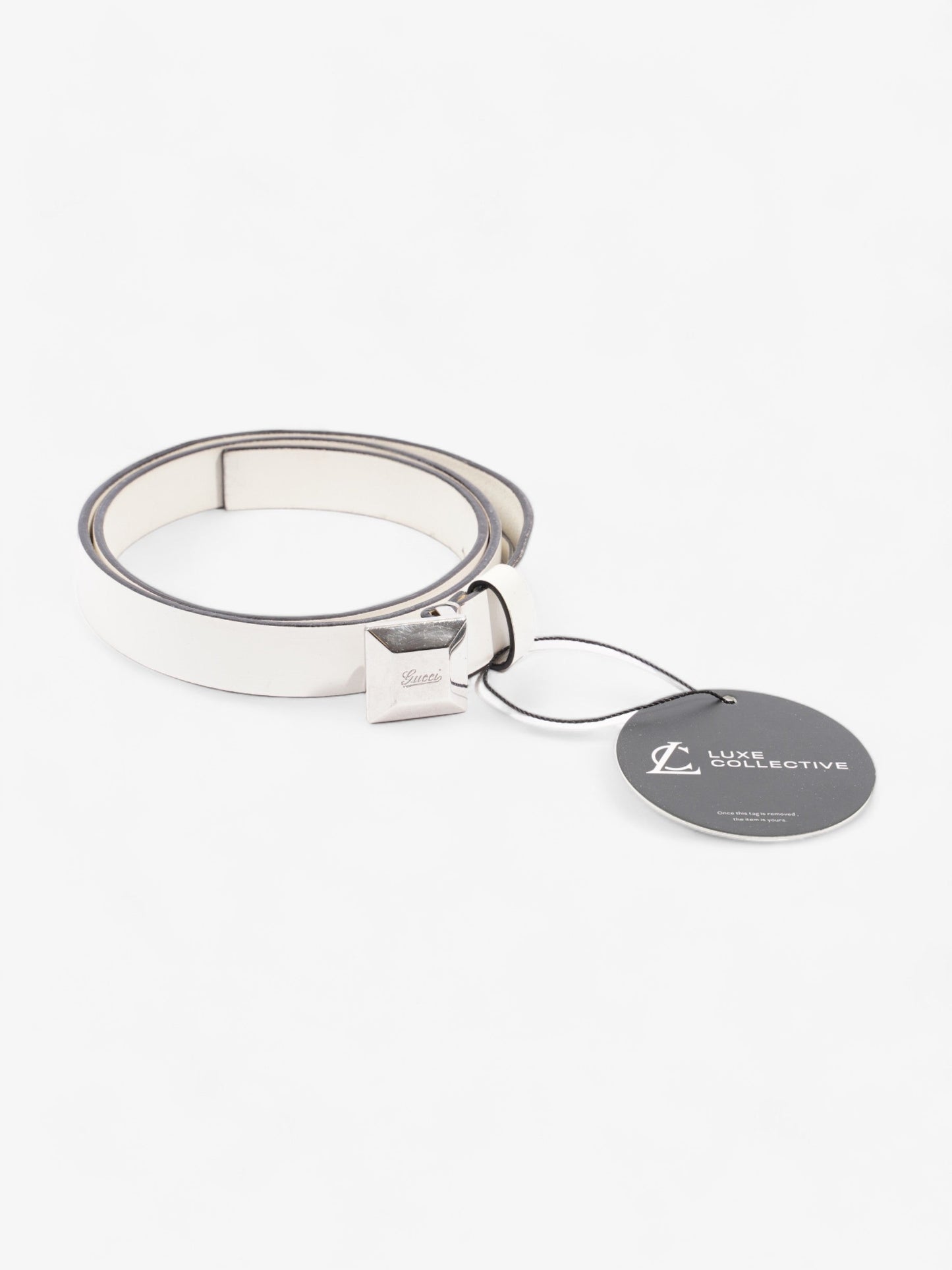 Gucci Thin Square Buckle Belt White Patent Leather 85cm