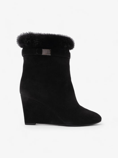 Christian Dior Fur Trim Ankle Boots 80mm Black Suede EU 37 UK 4